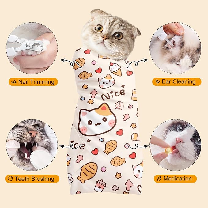 31.5 In Cat Grooming Wrap Self-Adhesive, Cat Wrap for Cutting Nails, Orange Anti-Escape Cat Restraint for Nail Clipping Cat Swaddle Wrap Cat Wrapping Cloth for Pet Cleaning and Beauty (Within 22lbs)