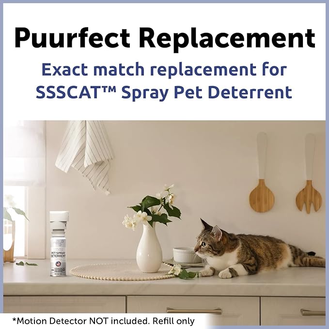 Compatible Refill for PetSafe SSSCat Motion Sensor Device, [2 Pack] Gentle Pet Training Aid for Home Boundaries – Non-VOC, Family-Safe Spray – Made in The USA. Holds about 75-100 Sprays Per Can