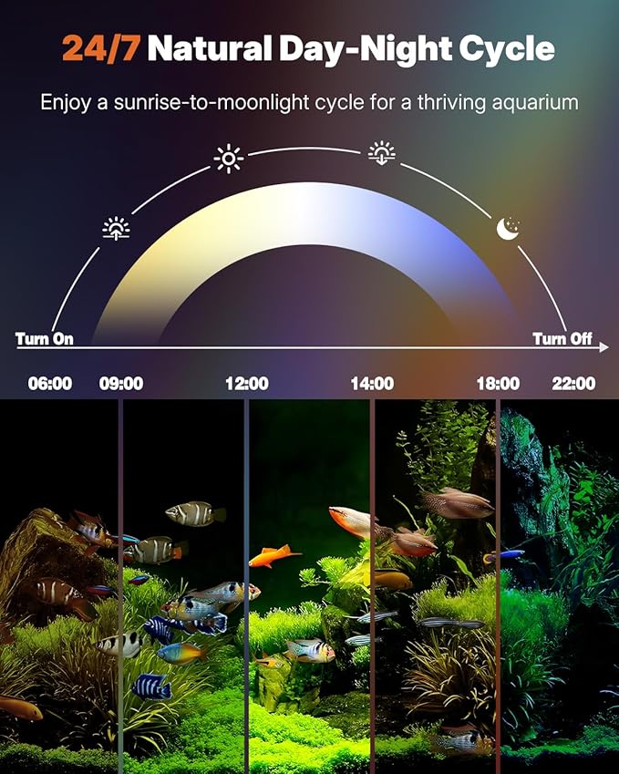 Pawfly 8 W Aquarium LED Light 8.2 Inch 24/7 Fish Tank Light with Full Spectrum Brilliant White Blue Red Green Lights Multi-Colored LEDs with D/N Mode Single Color Effects Timer & Adjustable Brightness