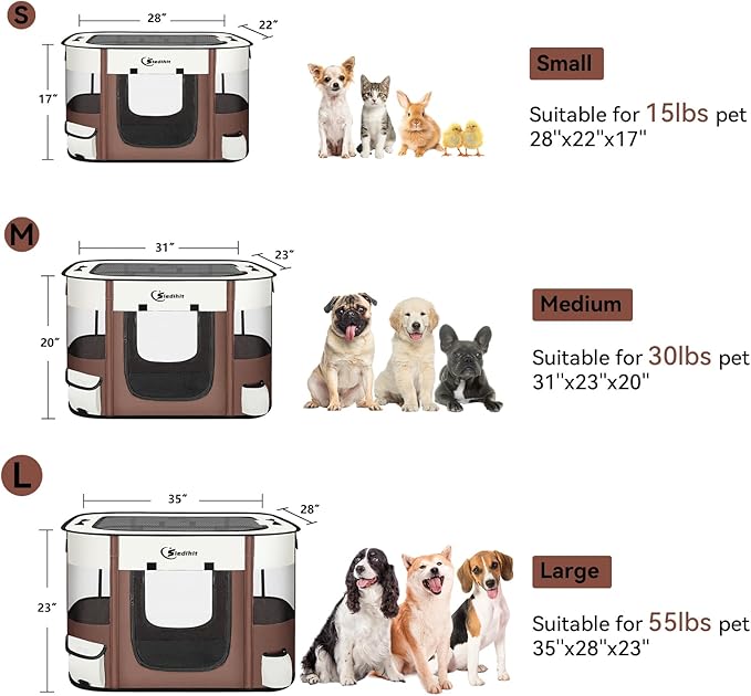 Dog Playpen,Cat Pet Puppy Pen,Portable Playpens for Dogs Indoor Outdoor Travel Camping Use,Foldable Dog Kennel Tent Crate for Rabbit Small Animals with Carrying Case (Brown, Large)