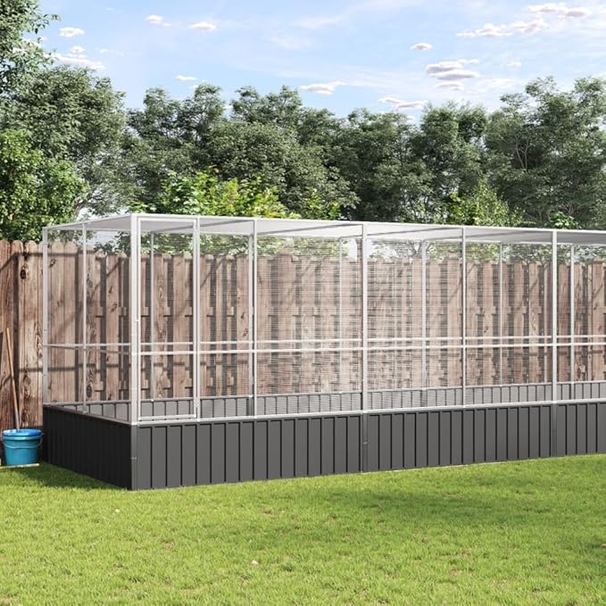 vidaXL Bird Aviary with Extension - 246.1"x81.5"x83.5" Galvanized Steel Cage - Lockable Door - Suitable for Birds, Rabbits, and Small Animals - Outdoor/Indoor Use - Silver Color