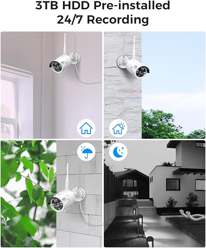 [16CH Expandable] Hiseeu Home Security System, 2.4G/5G Wireless WiFi Pro, 4K NVR with 12" LCD Monitor, 5MP Plug-in Powered Outdoor Bullet Cameras, 24/7 Recording, 3TB HDD, Night Vision, IP65