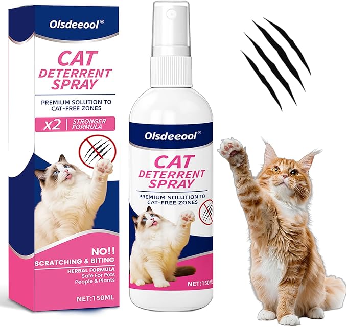 Cat Deterrent Spray,150ml Natural Repellent Spray,Scratch Deterrent for Furniture, Sofas, Rugs, Curtains, Plants,Indoor & Outdoor Keep Cats Kittens Away, No Alcohol