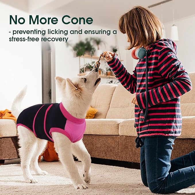Kuoser Recovery Suit for Dogs After Surgery, Soft Dog Surgery Suit Female Male, Breathable Pet Surgical Recovery Shirt, Anti Licking Dog Onesie for Abdominal Wounds Cone Alternatives, Black XL