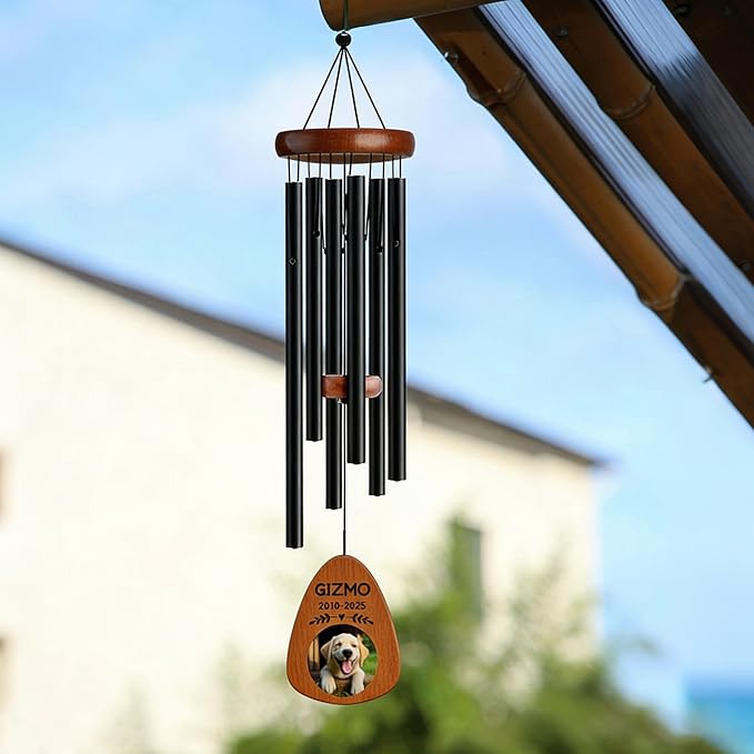 Personalized Pet Memorial Wind Chimes with Photo Pet Memorial Gifts for Dogs Pet Bereavement Gifts Custom 25.5 Inch Wind Chimes for Garden Patio for Loss of Dog Cat Puppy (Champagne Gold, Design 4)