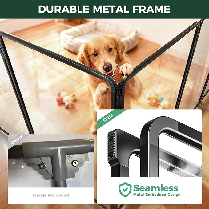 FXW AuraSpace Pro Metal & Acrylic Indoor Dog Playpen, All-Acrylic Clear Heavy-Duty Design, 40" Height 8 Panels for Medium and Large Dogs, Black│Patented