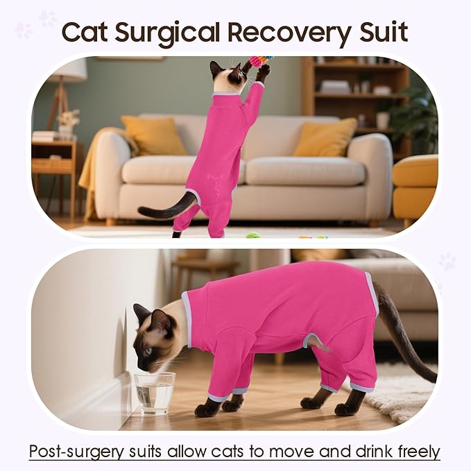 DENTRUN Cat Clothes for Hair Control with Hair Sticky Fabric - Soft Recovery Suit & Breathable Lint-Resistant Cat Sweater for Cats Only, Kitten Onesie Pajamas, L, Bright Pink