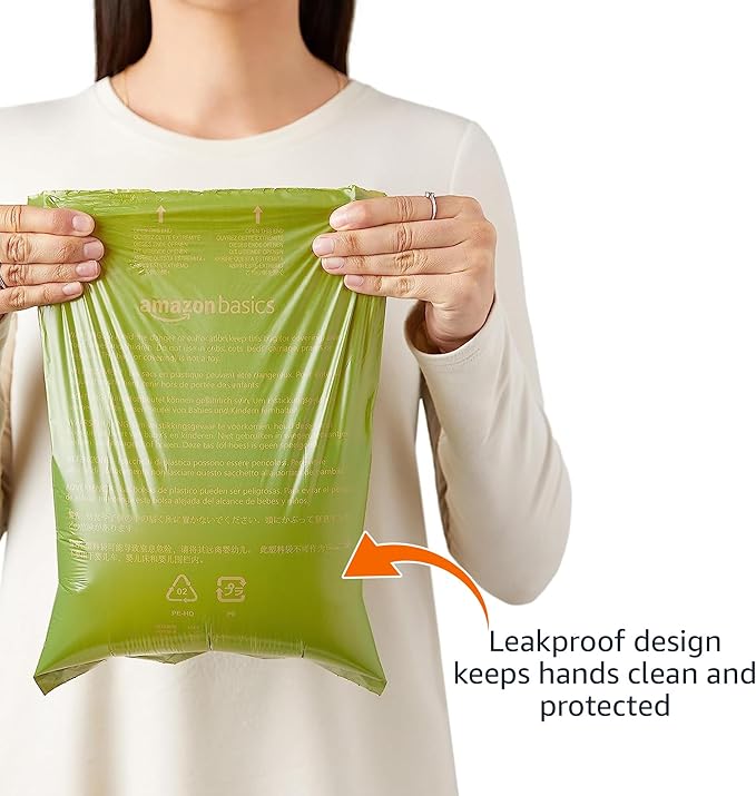 Amazon Basics Premium Leak Proof Dog Poop Bags with Dispenser and Leash Clip, Unscented, 13" x 9", 540 Count (36 Rolls of 15)