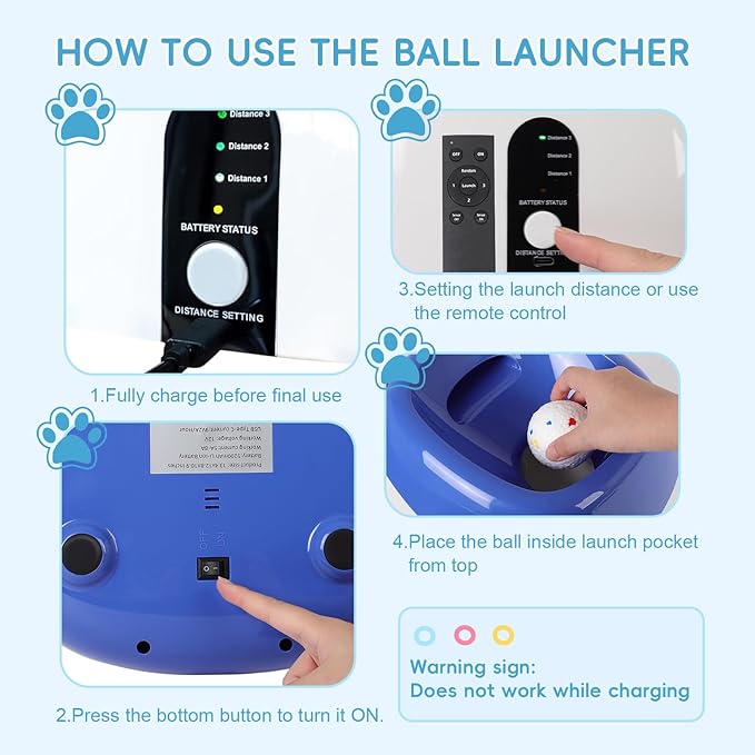 Ball Launcher for Dogs: 3 Adjustable Distance 40-80FT,with 8 2.5" ETPU Balls,Remote Control Interactive Dog Toy,Automatic Ball Throwing Machine for Medium/Large Dogs