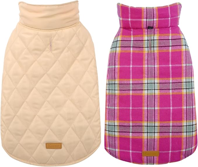 Kuoser Waterproof Dog Coat, Reversible Dog Jacket for Large Dogs, Adjustable Durable Doggie Winter Coat for Groowing Puppies Warm Puppy Cold Weather Apparel, Rose L