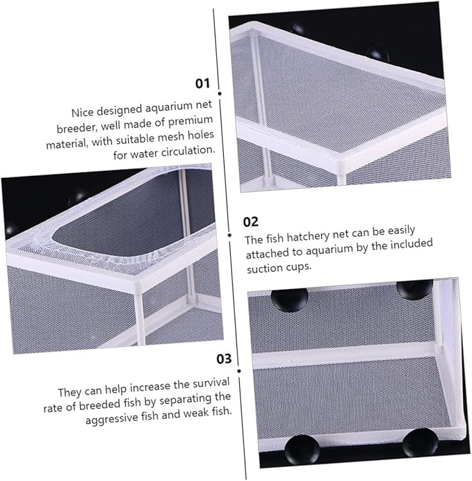 Happyyami 3pcs Fish Tank Suction Cup Fish Breeding Net Large Capacity Aquarium Breeder Box