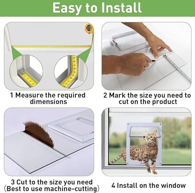 Cat Door for Window, Fits 14"-24" Width Window, Cat Window Door with 4 Locking Modes, Weatherproof Window Cat Door Insert, Magnetic Closure, Easy Installation, Clear Plexiglass