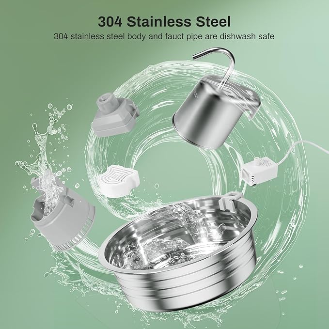 Cat Water Fountain, 4L/135OZ Stainless Steel Pet Fountain Dog Water Dispenser Bowl Cat Drinking Fountains Watering Supplies with Ultra-Quiet Pump for Cats, Dogs, Multiple Pets Indoor