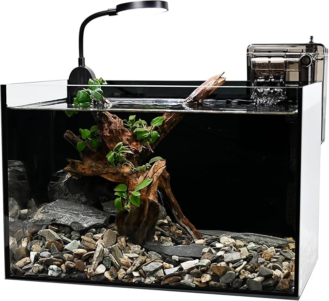 Nano Nature Aquarium Kit,2.8 Gallon Small Aquarium Set Glass Fish Tank with Waterfall Filter and Light for Beginners and Children to Keep Betta Fish, Goldfish, Shrimp, and Aquatic Plants