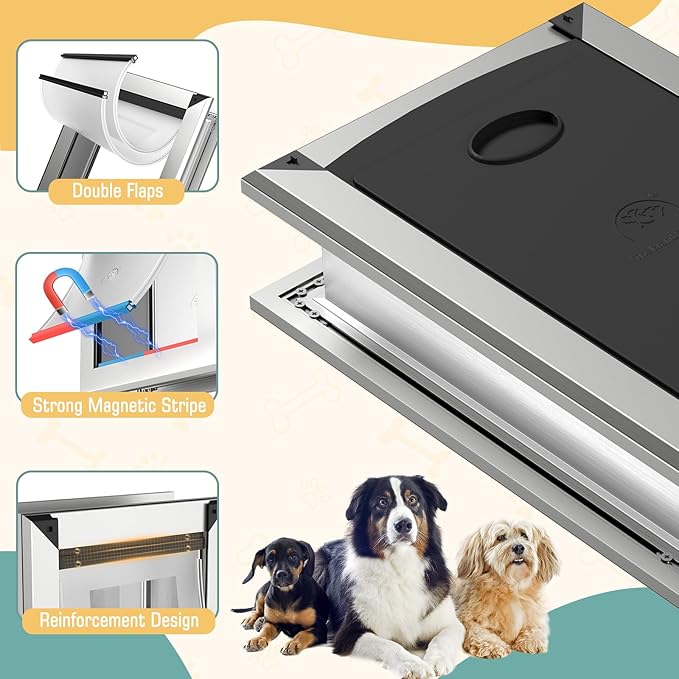 Extra Large Pet Door for Wall Dog Door, 2-Flap XLarge Doggie Door for Exterior Wall, Sliding Lock Panel, for Pets Up to 220 lbs.