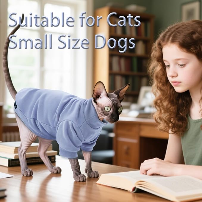 Fleece Sphynx Cat Clothes Soft Hairless Cat Clothes Pullover Cat Sweater for Chihuahua All Season Light and Warm Kitten Cloth for Cats Only Puppy Clothes Small Dog Sweater (Purple, Large)