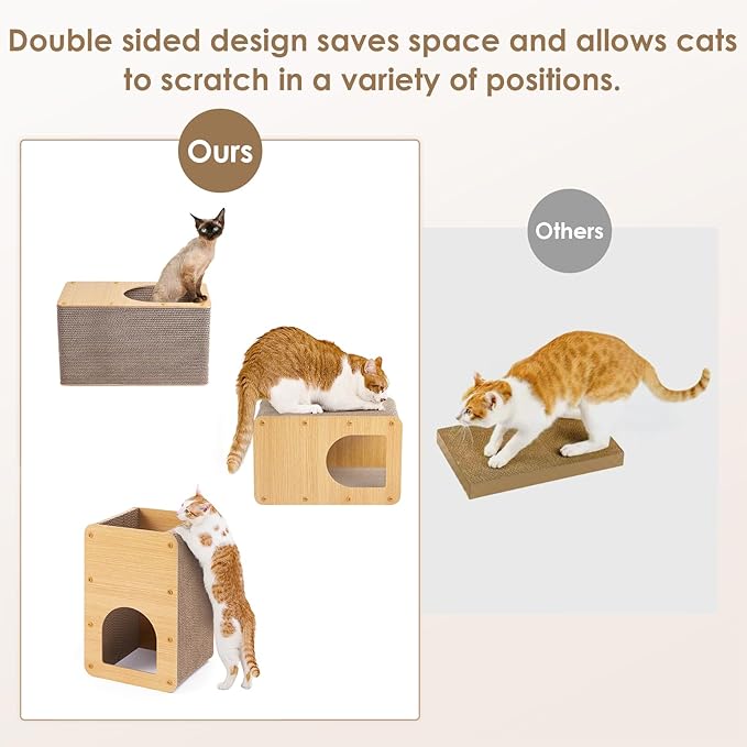 EHEYCIGA Cardboard Cat Scratcher House, 17-Inch Corrugated Cat Scratcher for Indoor Cats, Kitten Scratching Board Pad, Brown