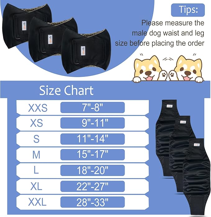5 Pack Dog Diapers Male Reusable, Premium Belly Bands for Male Dogs, High Absorbing Dog Pee Wraps for Doggie in Incontinence or Excitable Urination and Training Black XS