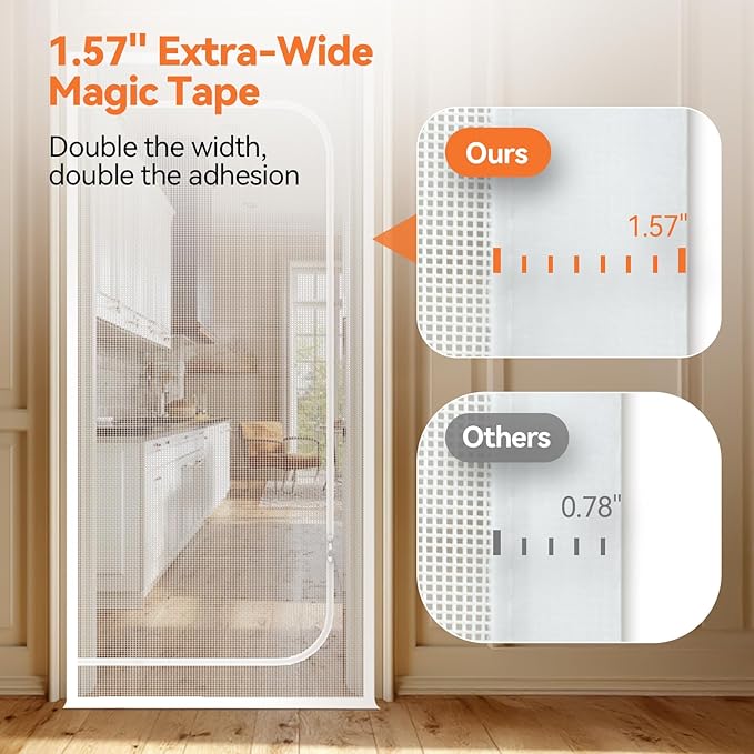 BFNN Cat Screen Door, Extra Tall Cat-Proof Mesh Gate, Fit Door Size 30'' x 80.5'', Anti Scratch Mesh with Zipper Closure, for Living Room, Kitchen, Bedroom (White)
