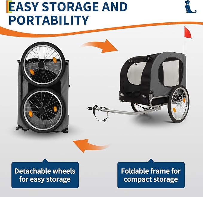 Dog Bike Trailer - Heavy-Duty 88 Lbs Capacity for Small to Large Dogs - Quick Release Wheels & Universal Coupler, Waterproof Oxford Cover