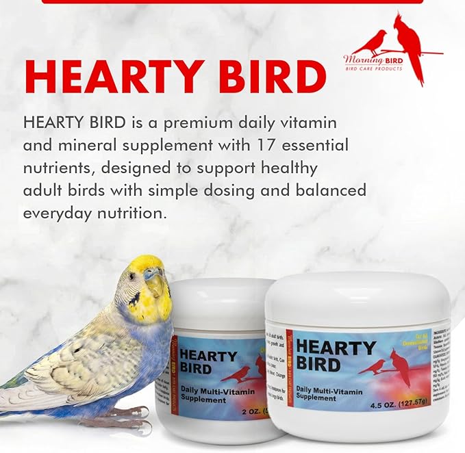 Morning Bird Hearty Bird 2 oz – Daily Multivitamin Powder for Birds – Energy Support - Healthy Growth – Nutrient Supplement for All Bird Types
