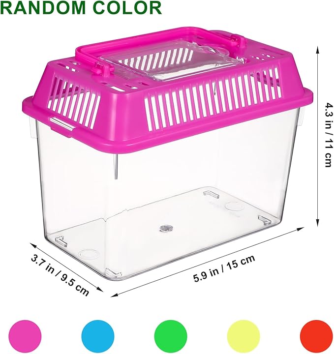 4Pcs Portable Fish Tank with Handle, 5.9-Inch Small Plastic Reptile Carrier for Travel, Transparent Critter Keeper for Betta Fish, Turtles & Hamsters, Mini Pet Habitat Breeding Box