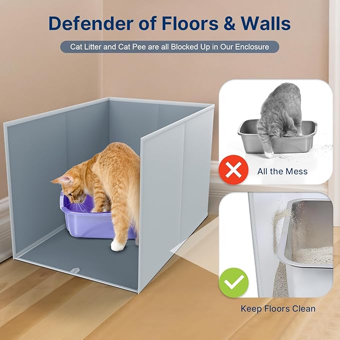 24"L × 17"W × 16"H Foldable Cat Litter Box Enclosure, All-in-One Litter Box Splash Guard for Large Litter Pan, High Sided Litter Box Shield with Removable Mat, Easy to Clean, No Mess, Odorless