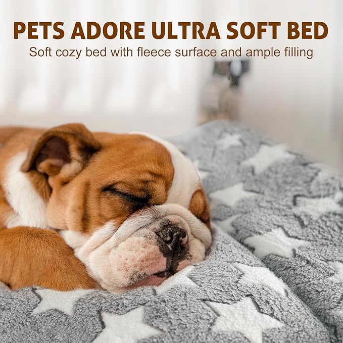 Mora Pets Dog Crate Pad - Ultra Soft Pet Bed With Cute Star Print, Washable Mat for Large Medium Small Dogs, Reversible Fleece Kennel Liner, Cat Bed 23 x 18 Inch Grey