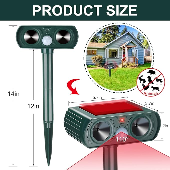 Ultrasonic Solar Animal Repeller Outdoor Cat Repellent with Motion Sensor Waterproof and Weatherproof Squirrel Dog for Garden Yard Farm (3)