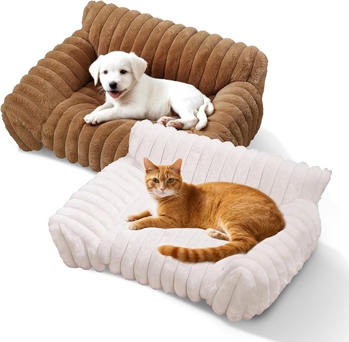 Indoor Pet Sofa Bed | Cat Sofa Bed, Soft Square Pet Bed, Indoor Non-Slip Cat Bed, Comfortable Plush, Suitable for Small to Medium Cats and Dogs(White, L(29.52 * 21.65 * 9.84in))