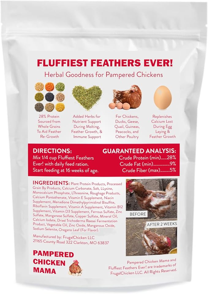 Pampered Chicken Mama Backyard Chicken Molting Supplement: Fluffiest Feathers Ever Backyard Chicken Feed and Supplies for Hens (6 Pound Economy Size)