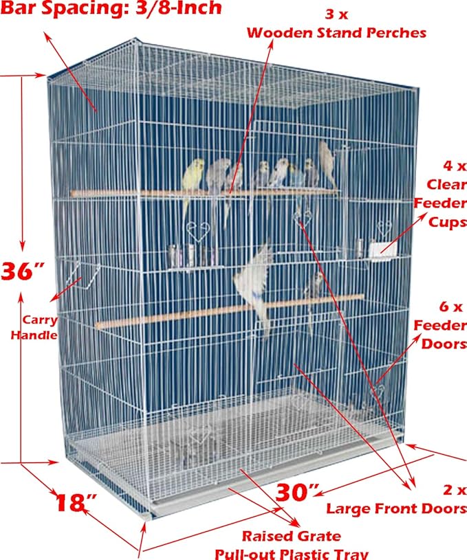 36" Extra Large Multiple Flight Bird Aviaries Budgie Canaries Finches Lovebirds Budgies Breeding Breeder Cage (36", White)