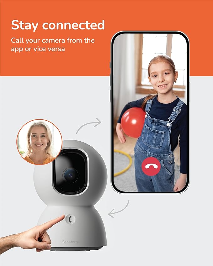 Sensforge 2.5K Indoor Pan-Tilt Dome Security Camera, AI Human & Pet Detection, 360° Coverage, Two-Way Audio, Dual-Band Wi-Fi (2.4G/5G), 64GB SD Card Included, No Monthly Fees (1, White)