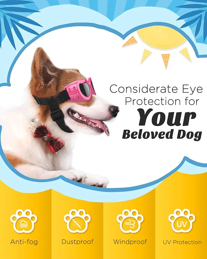 Lewondr Small Dog Decorations Sunglasses UV Protection Goggles Eye Wear Protection with Adjustable Strap Waterproof Pet Sunglasses for Dogs Pet Sun Glasses Dog Windproof Anti-Fog Glasses