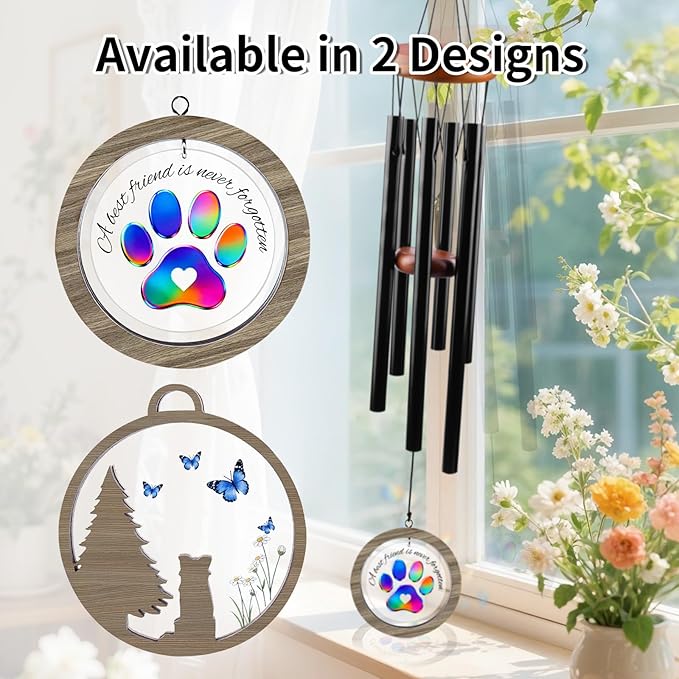 Pet Memorial Wind Chime – Dog Memorial Gifts for Loss of Pet, Loss of Pet Sympathy Gift, Pet Remembrance Bereavement Gift (Colorful Paw)