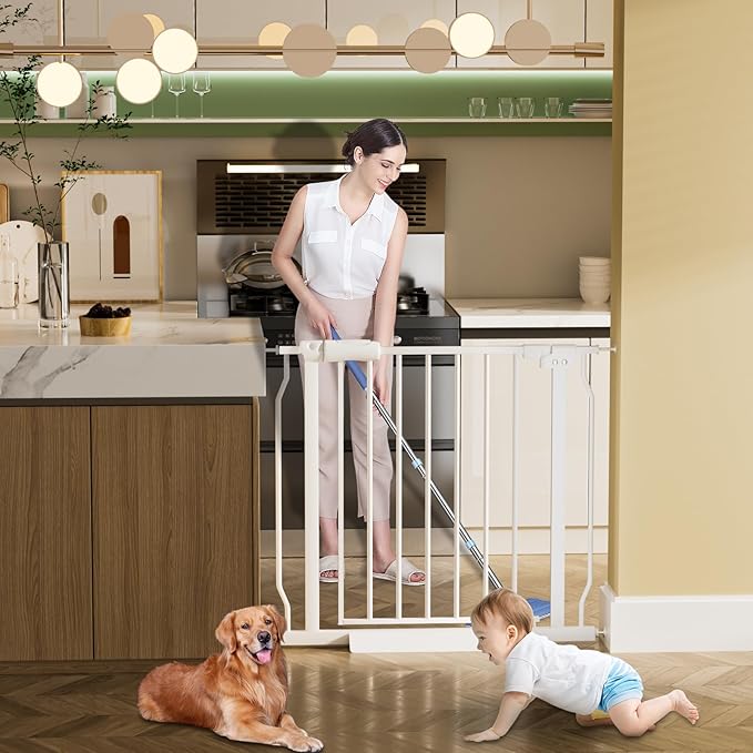 Extra Wide Baby Gate Extra Tall Dog Gate for Stairs Doorways White Metal Tension Child Pet Safety Gates with Pressure Mount 43.5-48 Inch