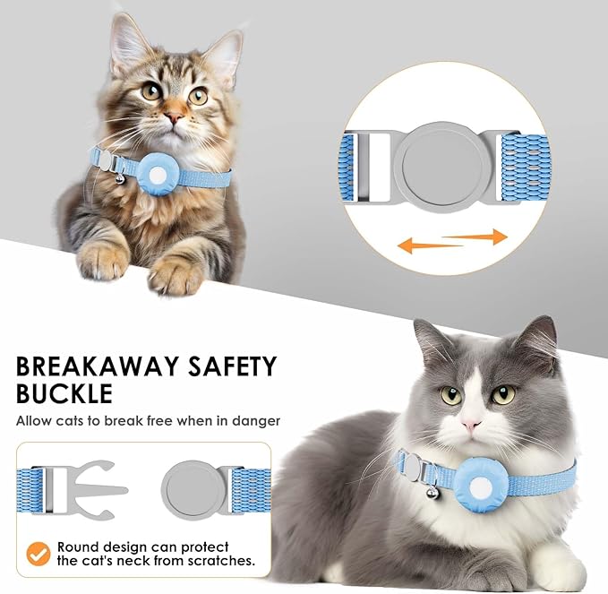GPS Tracker for Cats, Cat GPS Tracker Compatible with Apple Find My App (Only iOS), No Monthly Fee Cat Tracker, Waterproof (White Tracker, Blue Cat Collar)