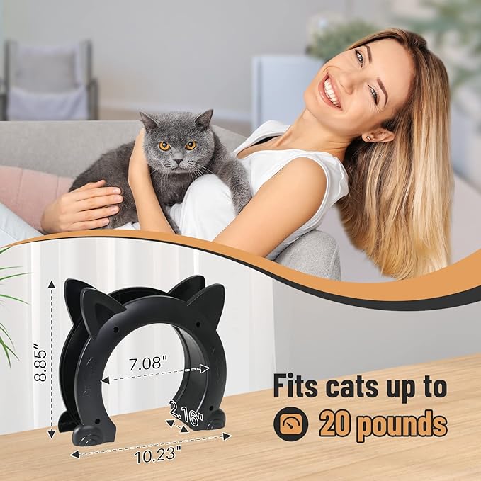 Cat Door Interior Door for Kitties, Pet Door for Hollow Door, Kitty Door, Indoor, Secured Installation in Minutes, No-Flap（Black）