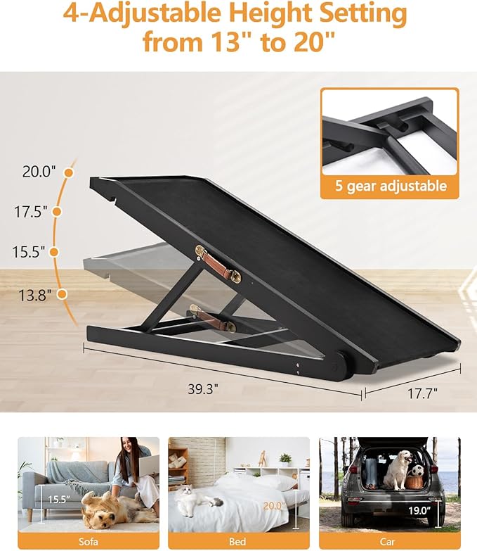 Dog Ramp for Couch, Small Dog Bed Ramp to Get on Bed 20 inch High, Non-Slip, Sturdy Adjustable Pet Ramp with Landing Platform, Supports up to 200lbs, Adjustable from 13" to 20" Height