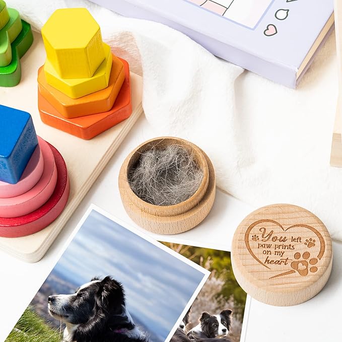 CJiangpo Dog Memorial Keepsake Box, Wooden Pet Urns Memorial Gifts for Loss of Dog Cat Hair Ashes Container Remembrance Pet Loss Sympathy Gifts 1Pcs