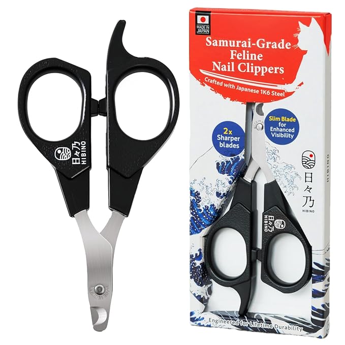 HIBINO Samurai-Grade Cat Nail Clippers | Vet Recommended | Sharper, Quieter & Safer | Precision Blade for Stress-Free Grooming | Non-Slip Grip | Lifetime Durability | Made in Japan