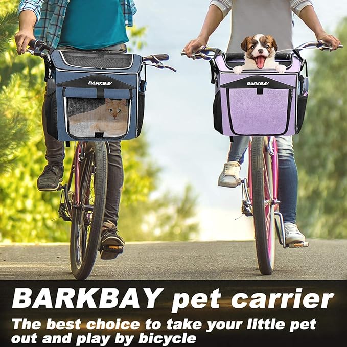 Dog Bike Basket Carrier, Expandable Foldable Soft-Sided Dog Carrier, 2 Open Doors, 5 Reflective Tapes, Pet Travel Bag,Dog Backpack Carrier Safe and Easy for Small Medium Cats and Dogs(Blue)