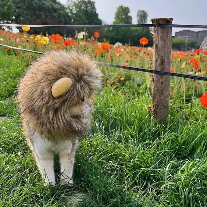 Mane Wig for Cat Costume Pet Adjustable Washable Comfortable Fancy Lion Hair Cats Clothes Dress for Christmas Easter Festival Party Activity