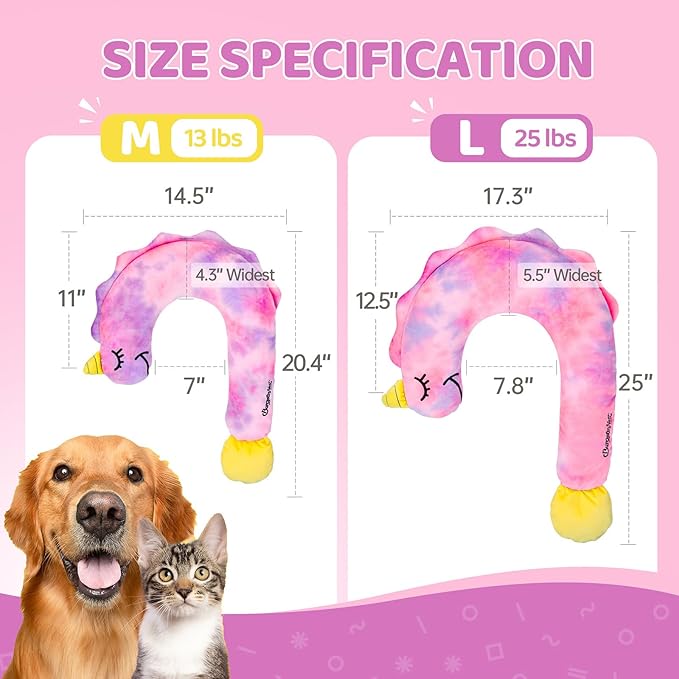 BurgeonNest Small Dog Calming Pillow for Dogs and Cats, Fluffy Soft Colorful Sleep Bolster Cozy Pet Bed Pillow, Great Present for Senior Pup Puppy Kitten, Washable, M