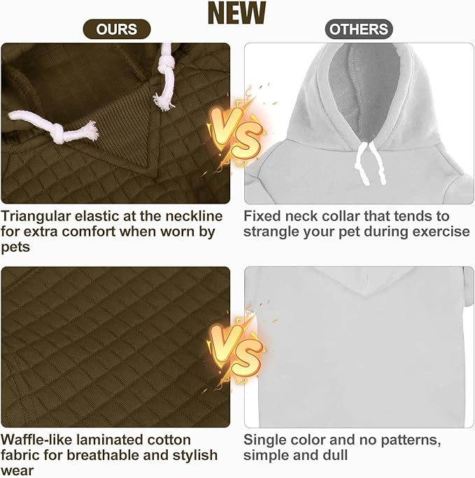 BEAUTYZOO Dog Hoodie with Leash Hole and Pocket,Dog Sweaters for Small Medium Large Dogs Boys Girls,Waffle-Like Laminated Cotton Warm Outfits for French Bulldogs, Pitbull, Winter Puppy Clothes Jacket