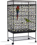 Daoeny Bird Cage Seed Catcher, Large Bird Cage Cover, Adjustable Soft Airy Nylon Mesh Net, Birdcage Cover Skirt Seed Guard for Parrot Parakeet Macaw African Round Square Cages (Black, Daisy Design)