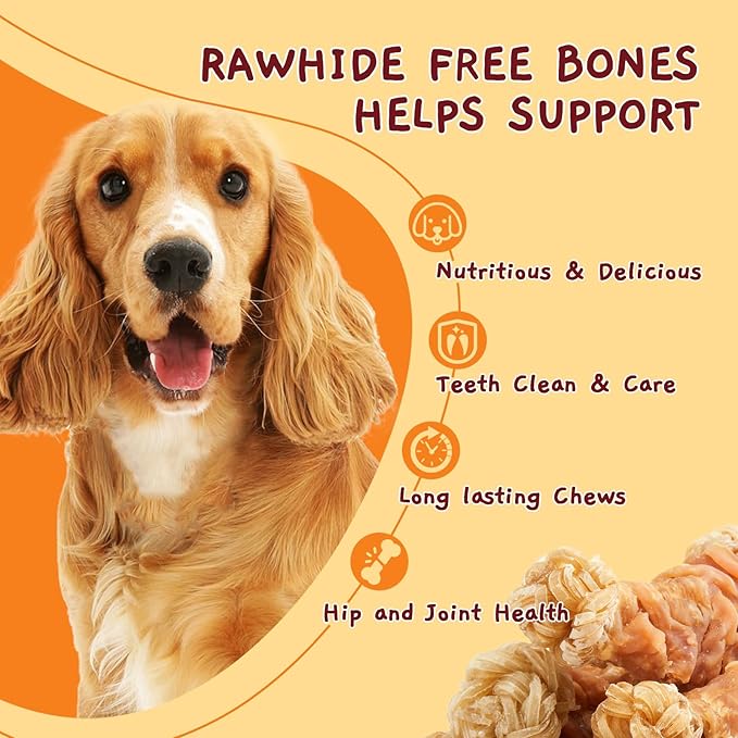 Jungle Calling Beef Tendons for Dogs, Chicken Wrapped Tendons Dog Chews Long Lasting Hip and Joint Supplement for Dogs with Glucosamine (Knotted Bone) (Pack of 2)