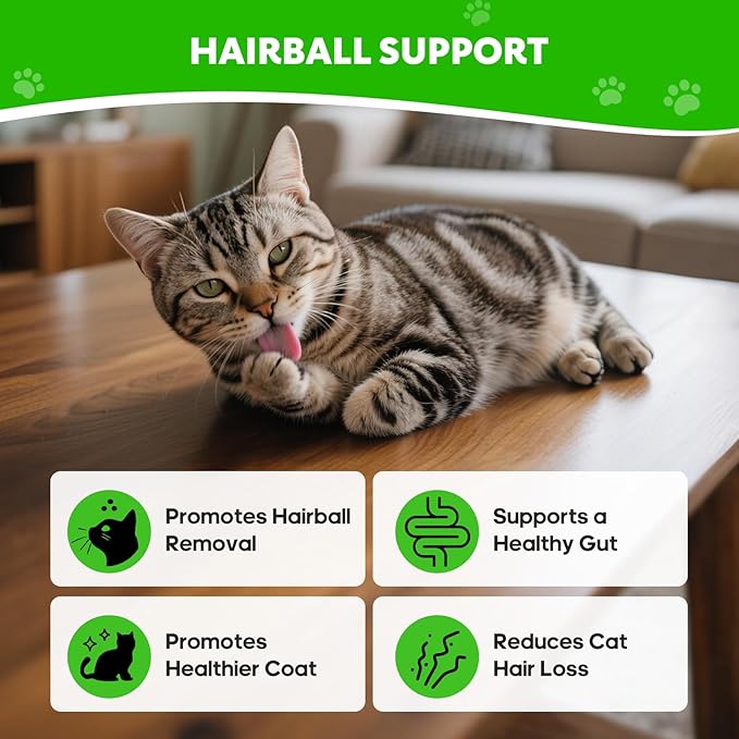 Hairball Relief for Cats, Cat Hairball Remedy, Cat Hairball Control with Psyllium Seed Husk and Vitamins, Helps Eliminate & Prevent Hairballs, Supports Healthy Digestion & Coat, 50 Capsules