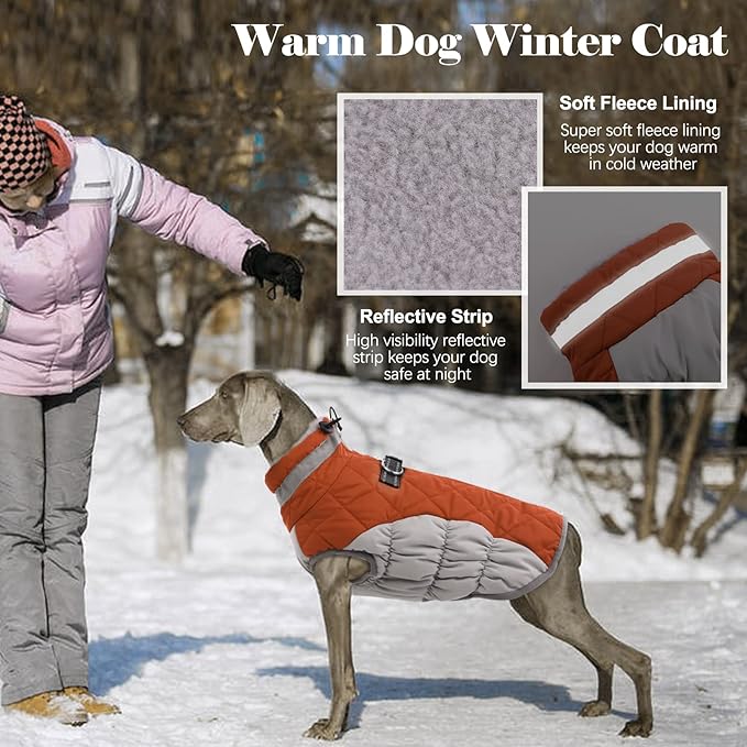 Lelepet Dog Coat Warm Dog Winter Coat Waterproof Dogs Jacket with Harness Built in Reflective Pet Fleece Vest Zip-Up Cold Weather Coats for Large Dogs Turtleneck & Windproof Coats Pitbull Brown 2XL