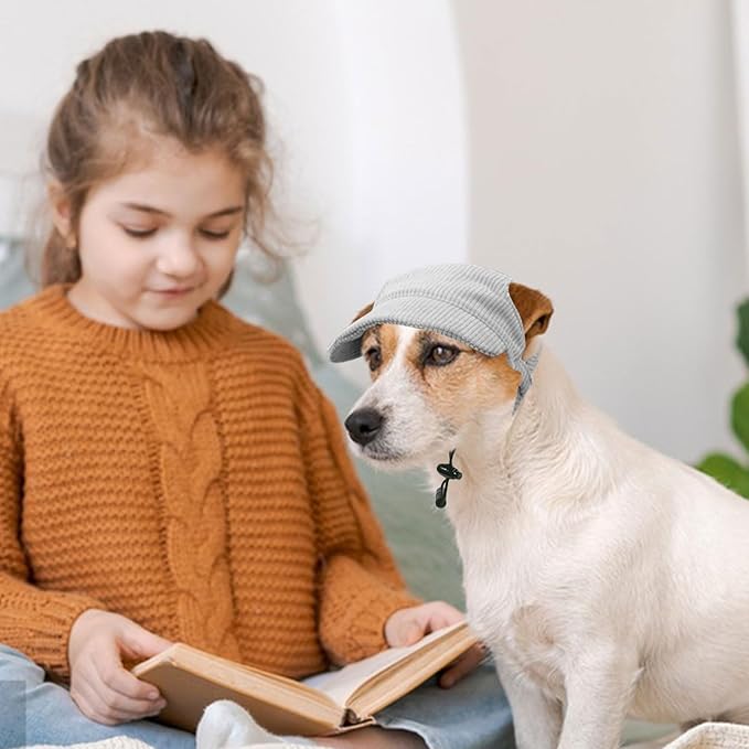 Dog Baseball Cap, Dog Cat Summer Beach Visor Hat with Ear Holes, Adjustable Puppy Sunbonnet Headdress (Grey, X-Small)